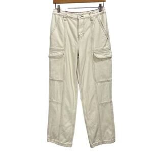 PacSun Elastic Waist White Bone Cargo Denim Pants Mid Rise Size Medium